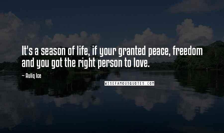 Auliq Ice Quotes: It's a season of life, if your granted peace, freedom and you got the right person to love.