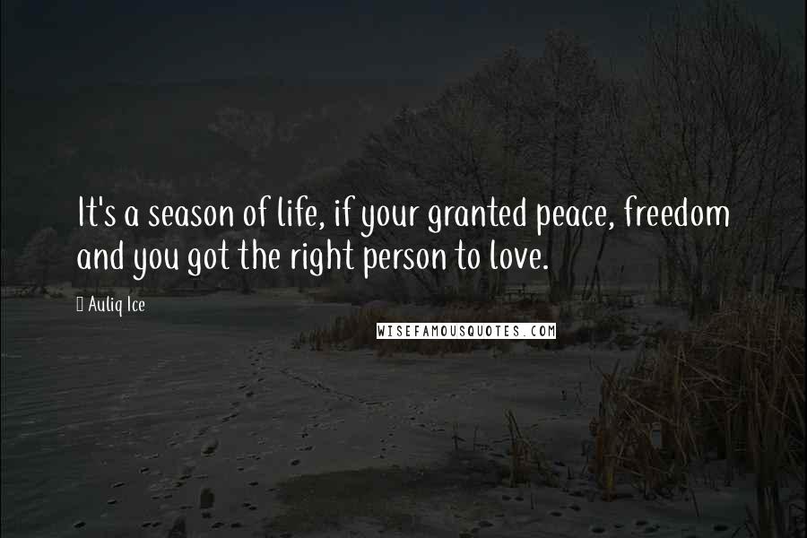 Auliq Ice Quotes: It's a season of life, if your granted peace, freedom and you got the right person to love.