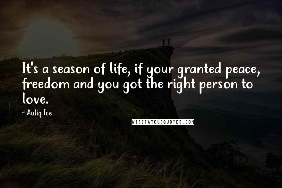 Auliq Ice Quotes: It's a season of life, if your granted peace, freedom and you got the right person to love.