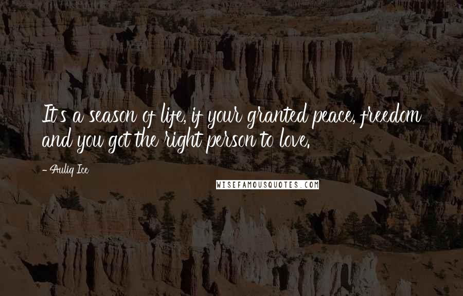 Auliq Ice Quotes: It's a season of life, if your granted peace, freedom and you got the right person to love.