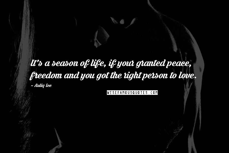 Auliq Ice Quotes: It's a season of life, if your granted peace, freedom and you got the right person to love.