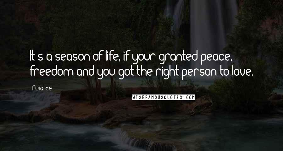 Auliq Ice Quotes: It's a season of life, if your granted peace, freedom and you got the right person to love.