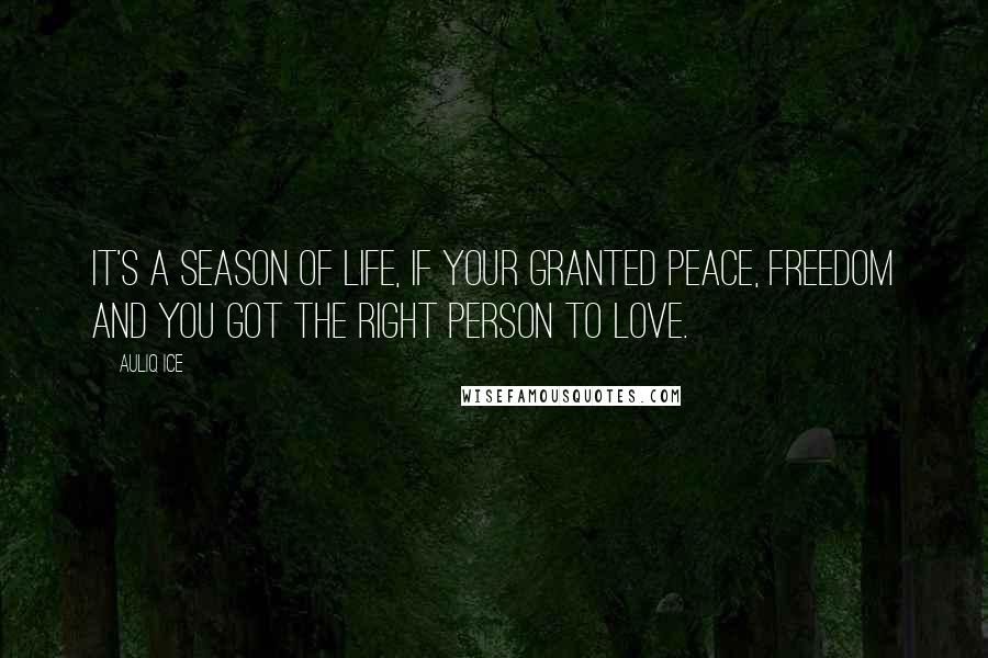 Auliq Ice Quotes: It's a season of life, if your granted peace, freedom and you got the right person to love.