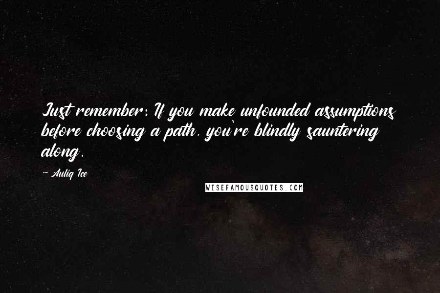Auliq Ice Quotes: Just remember: If you make unfounded assumptions before choosing a path, you're blindly sauntering along.