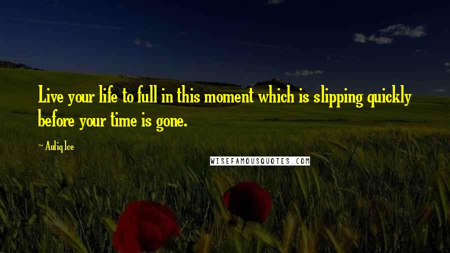 Auliq Ice Quotes: Live your life to full in this moment which is slipping quickly before your time is gone.