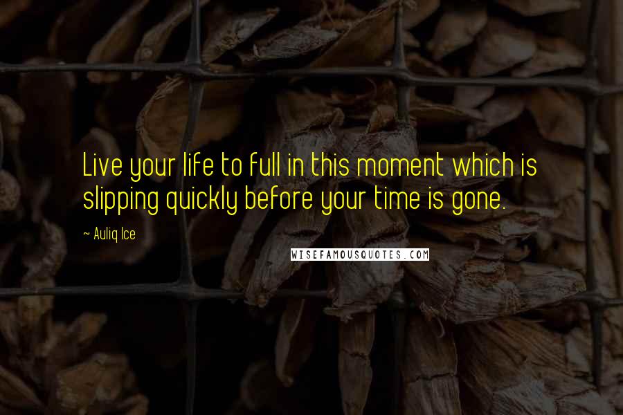 Auliq Ice Quotes: Live your life to full in this moment which is slipping quickly before your time is gone.