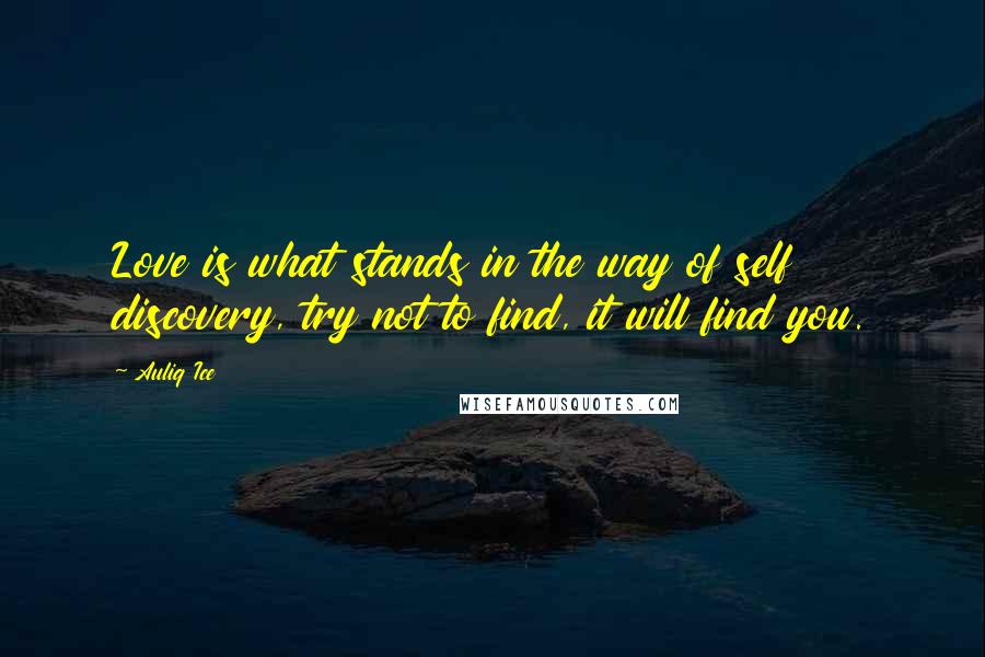 Auliq Ice Quotes: Love is what stands in the way of self discovery, try not to find, it will find you.