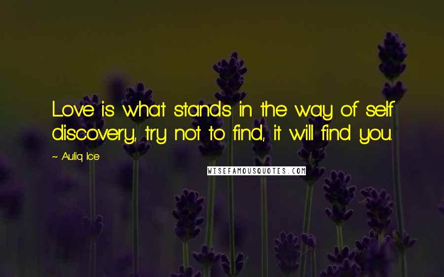 Auliq Ice Quotes: Love is what stands in the way of self discovery, try not to find, it will find you.