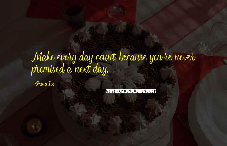 Auliq Ice Quotes: Make every day count, because you're never promised a next day.
