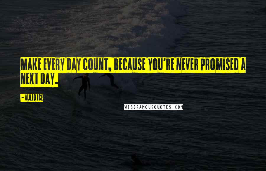 Auliq Ice Quotes: Make every day count, because you're never promised a next day.