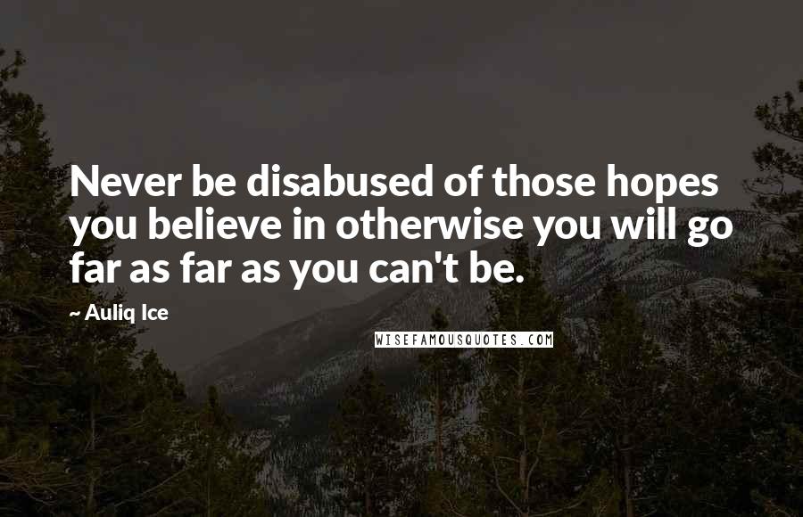 Auliq Ice Quotes: Never be disabused of those hopes you believe in otherwise you will go far as far as you can't be.