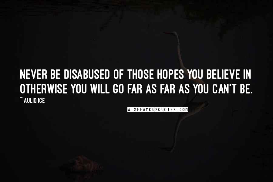 Auliq Ice Quotes: Never be disabused of those hopes you believe in otherwise you will go far as far as you can't be.