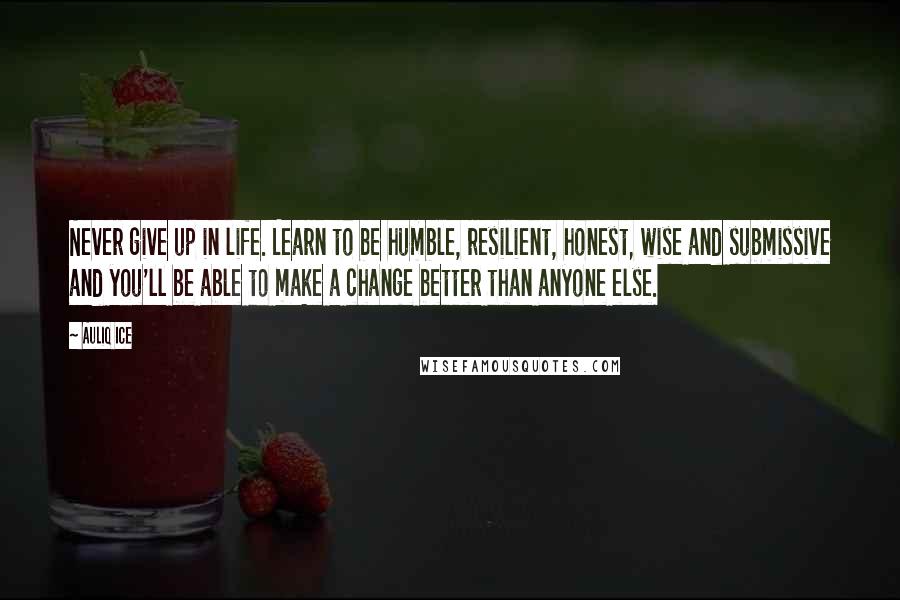 Auliq Ice Quotes: Never give up in life. Learn to be humble, resilient, honest, wise and submissive and you'll be able to make a change better than anyone else.