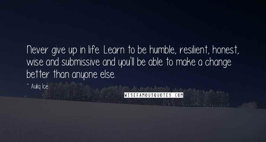 Auliq Ice Quotes: Never give up in life. Learn to be humble, resilient, honest, wise and submissive and you'll be able to make a change better than anyone else.