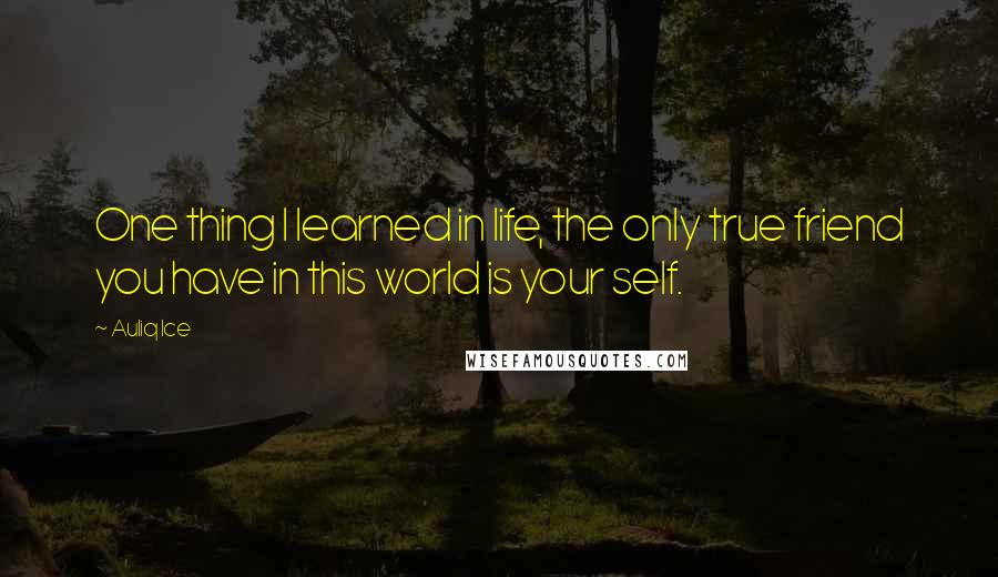 Auliq Ice Quotes: One thing I learned in life, the only true friend you have in this world is your self.