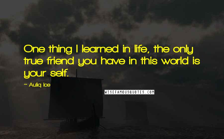 Auliq Ice Quotes: One thing I learned in life, the only true friend you have in this world is your self.