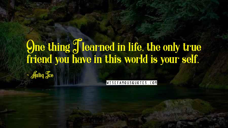 Auliq Ice Quotes: One thing I learned in life, the only true friend you have in this world is your self.