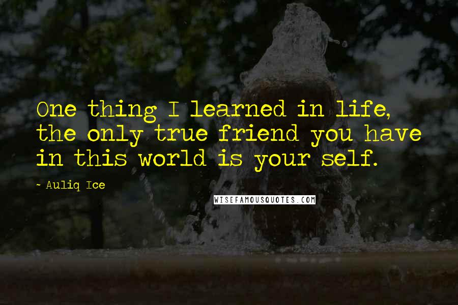 Auliq Ice Quotes: One thing I learned in life, the only true friend you have in this world is your self.