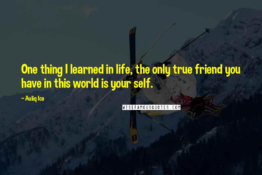 Auliq Ice Quotes: One thing I learned in life, the only true friend you have in this world is your self.