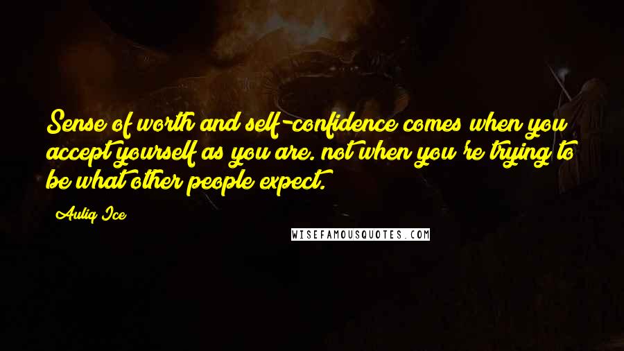 Auliq Ice Quotes: Sense of worth and self-confidence comes when you accept yourself as you are. not when you're trying to be what other people expect.