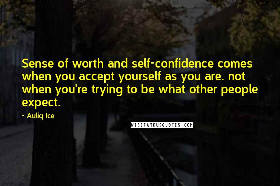 Auliq Ice Quotes: Sense of worth and self-confidence comes when you accept yourself as you are. not when you're trying to be what other people expect.