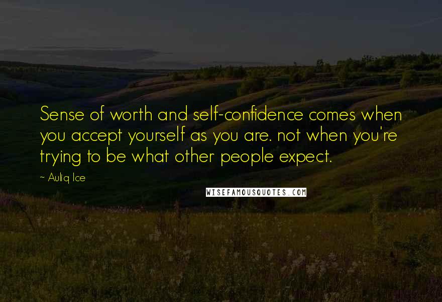 Auliq Ice Quotes: Sense of worth and self-confidence comes when you accept yourself as you are. not when you're trying to be what other people expect.