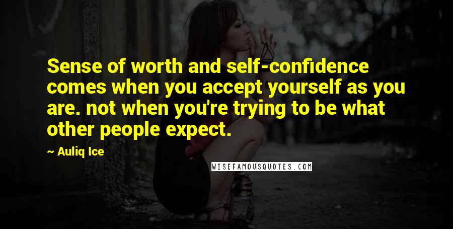 Auliq Ice Quotes: Sense of worth and self-confidence comes when you accept yourself as you are. not when you're trying to be what other people expect.