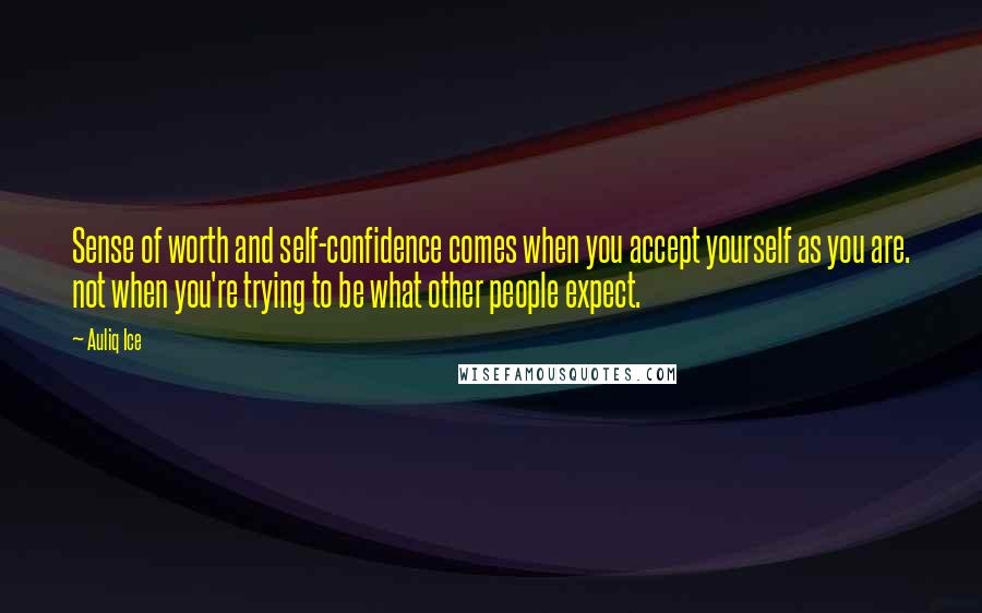 Auliq Ice Quotes: Sense of worth and self-confidence comes when you accept yourself as you are. not when you're trying to be what other people expect.