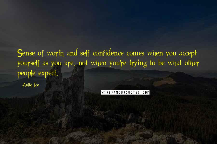 Auliq Ice Quotes: Sense of worth and self-confidence comes when you accept yourself as you are. not when you're trying to be what other people expect.