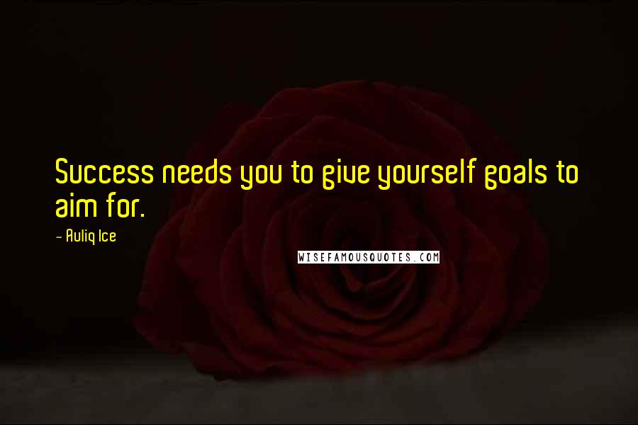 Auliq Ice Quotes: Success needs you to give yourself goals to aim for.
