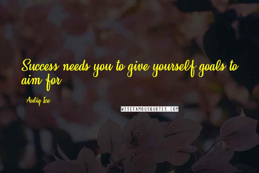 Auliq Ice Quotes: Success needs you to give yourself goals to aim for.