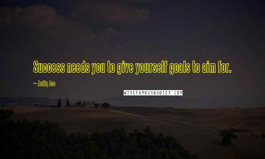 Auliq Ice Quotes: Success needs you to give yourself goals to aim for.
