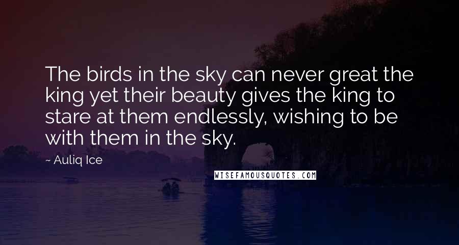 Auliq Ice Quotes: The birds in the sky can never great the king yet their beauty gives the king to stare at them endlessly, wishing to be with them in the sky.