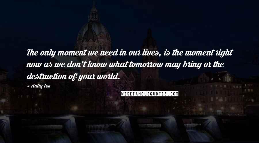 Auliq Ice Quotes: The only moment we need in our lives, is the moment right now as we don't know what tomorrow may bring or the destruction of your world.
