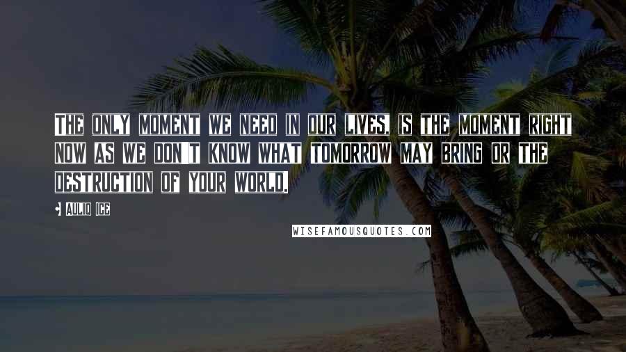 Auliq Ice Quotes: The only moment we need in our lives, is the moment right now as we don't know what tomorrow may bring or the destruction of your world.