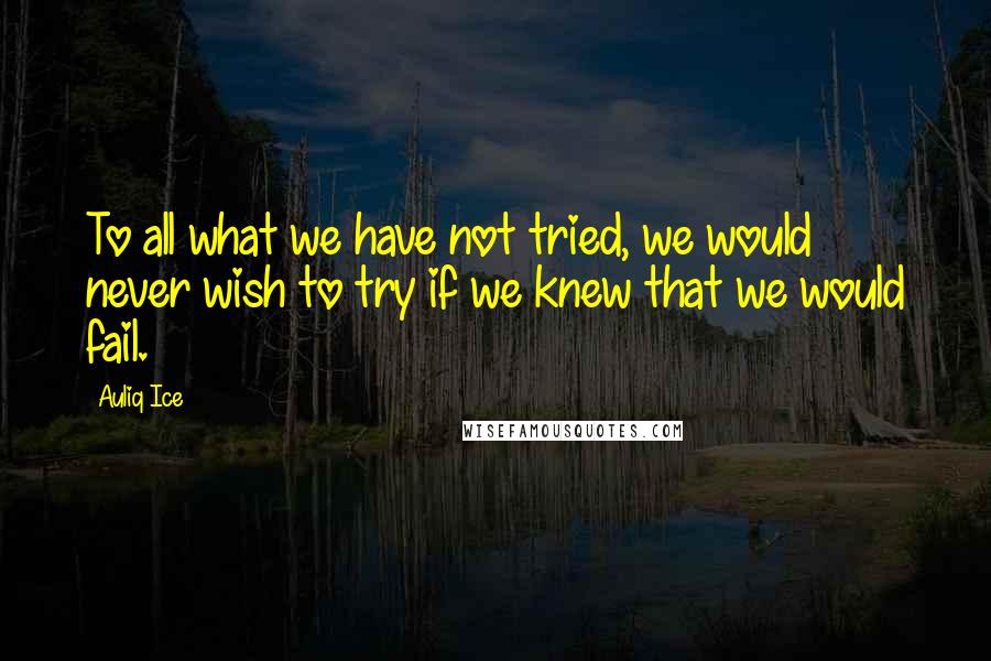 Auliq Ice Quotes: To all what we have not tried, we would never wish to try if we knew that we would fail.