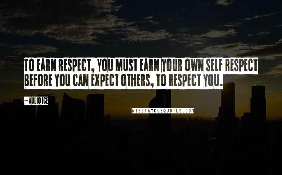 Auliq Ice Quotes: To earn respect, you must earn your own self respect before you can expect others, to respect you.