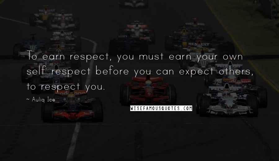 Auliq Ice Quotes: To earn respect, you must earn your own self respect before you can expect others, to respect you.