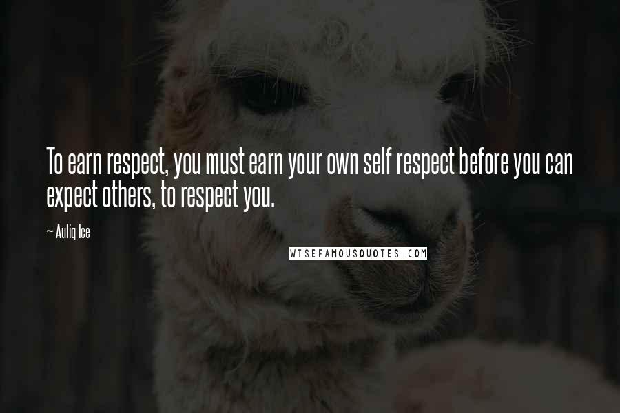 Auliq Ice Quotes: To earn respect, you must earn your own self respect before you can expect others, to respect you.