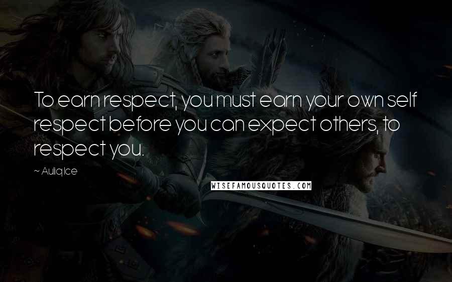 Auliq Ice Quotes: To earn respect, you must earn your own self respect before you can expect others, to respect you.
