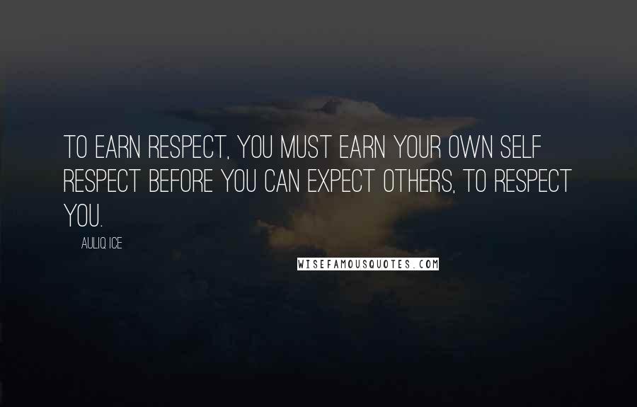 Auliq Ice Quotes: To earn respect, you must earn your own self respect before you can expect others, to respect you.