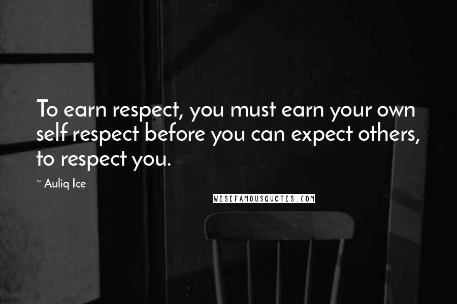 Auliq Ice Quotes: To earn respect, you must earn your own self respect before you can expect others, to respect you.