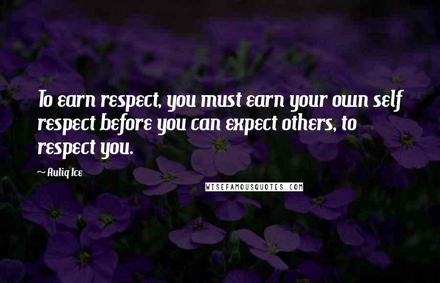 Auliq Ice Quotes: To earn respect, you must earn your own self respect before you can expect others, to respect you.