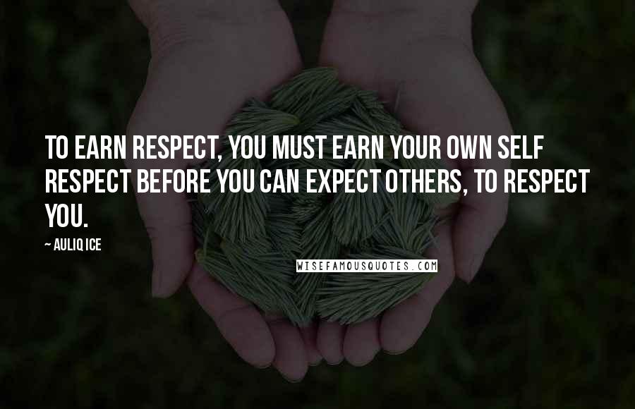 Auliq Ice Quotes: To earn respect, you must earn your own self respect before you can expect others, to respect you.
