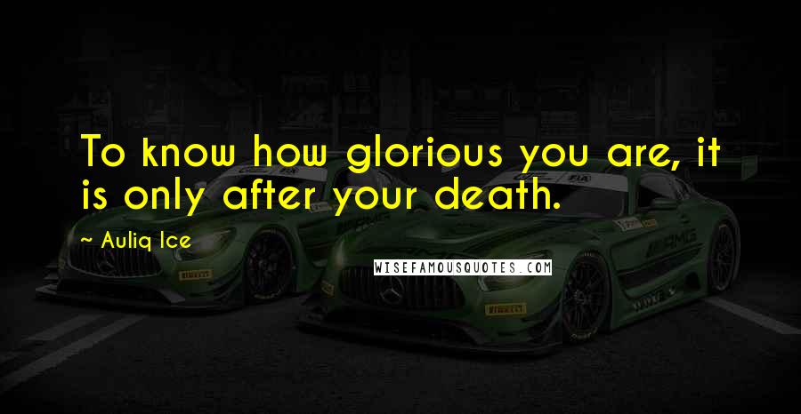 Auliq Ice Quotes: To know how glorious you are, it is only after your death.