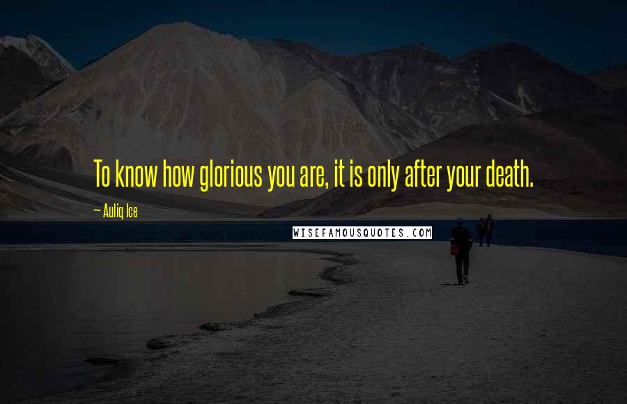 Auliq Ice Quotes: To know how glorious you are, it is only after your death.