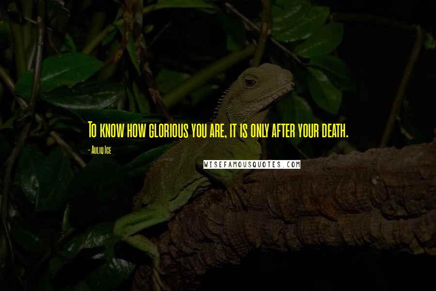 Auliq Ice Quotes: To know how glorious you are, it is only after your death.