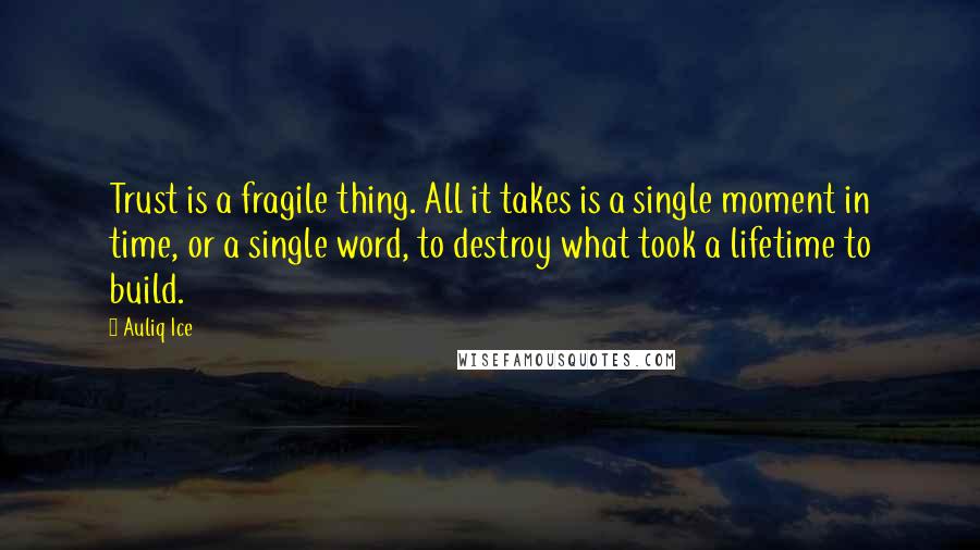 Auliq Ice Quotes: Trust is a fragile thing. All it takes is a single moment in time, or a single word, to destroy what took a lifetime to build.