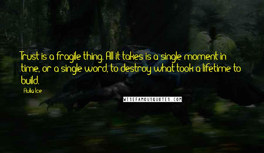 Auliq Ice Quotes: Trust is a fragile thing. All it takes is a single moment in time, or a single word, to destroy what took a lifetime to build.