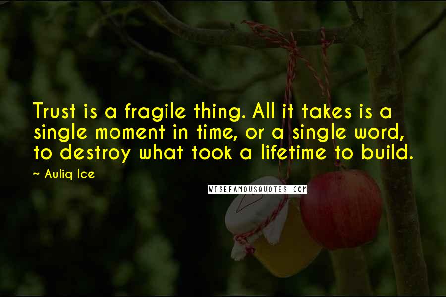 Auliq Ice Quotes: Trust is a fragile thing. All it takes is a single moment in time, or a single word, to destroy what took a lifetime to build.